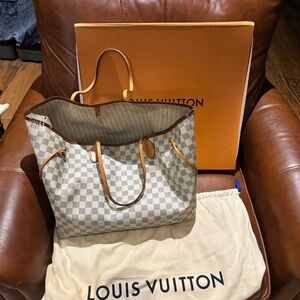 Louis Vuitton Damier Azur Canvas Tote in Ivory and Light Blue with Vachetta Trim